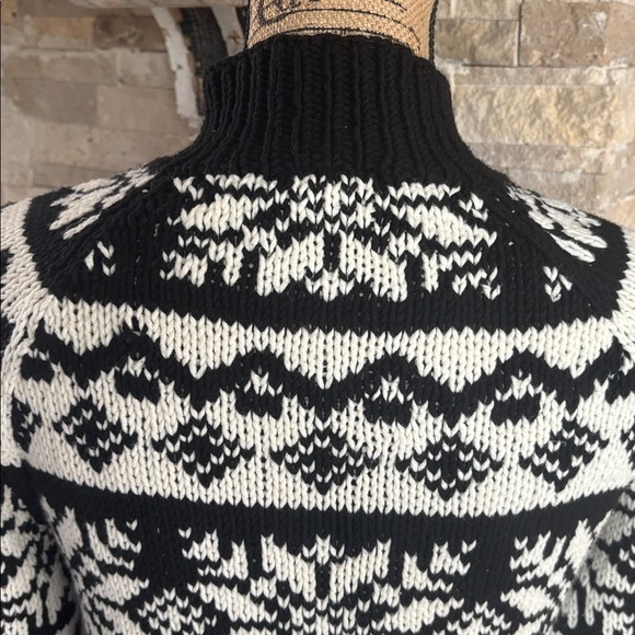 Ann Taylor black and white fair isle mock neck long sleeve sweater - Picture 9 of 15